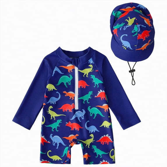 TOWED22 Baby Boy Girls Rash Guard Swimsuit Toddler Long Sleeve One Piece Zipper Bathing Suit Infant Swimming Suit Dark Blue,12-18 M