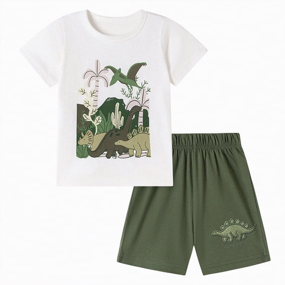 TOWED22 Baby Boy Outfits 2 Pieces Round Neck Short Sleeve Crewneck T-Shirt Elastic Waist Shorts Dinosaur Print Clothes(AG,4-5 Y)