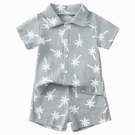 TOWED22 Baby Boy Print Summer Outfit Short Sleeve T-Shirt Cotton Shorts Clothes Set Blue,18-24 M