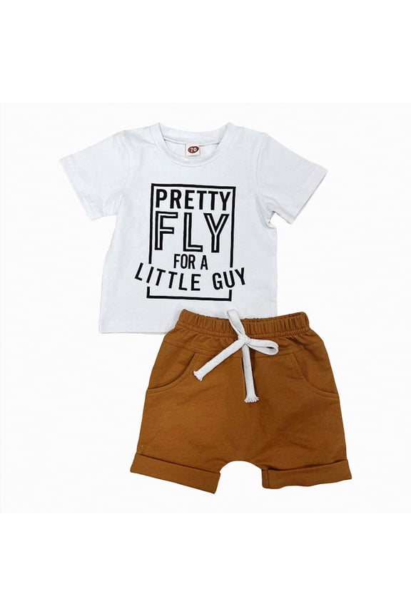 Baby Boy Summer Clothes 2 Piece Outfit Letter Print Short Sleeve Top Comfy Solid Shorts Set White,3-6 M