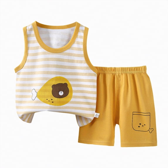 TOWED22 Baby Boy Summer Clothes Contrast Color Sleeveless Tops Elastic Waist Shorts Toddler Outfits Cute Set Light Yellow,5-6 Y