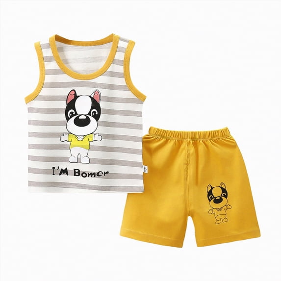 TOWED22 Baby Boy Summer Clothes Contrast Color Sleeveless Tops Elastic Waist Shorts Toddler Outfits Cute Set Light Yellow,6-12 M