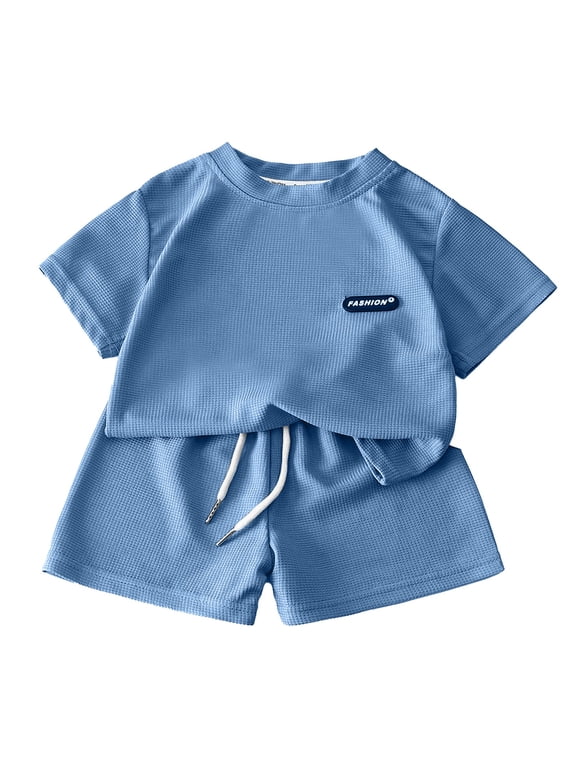 Baby Boy Summer Clothes Toddler Infant Outfit Short Sleeve Letter T Shirt Tops and Stretch Shorts Clothing Set(Blue,15-16 Y)