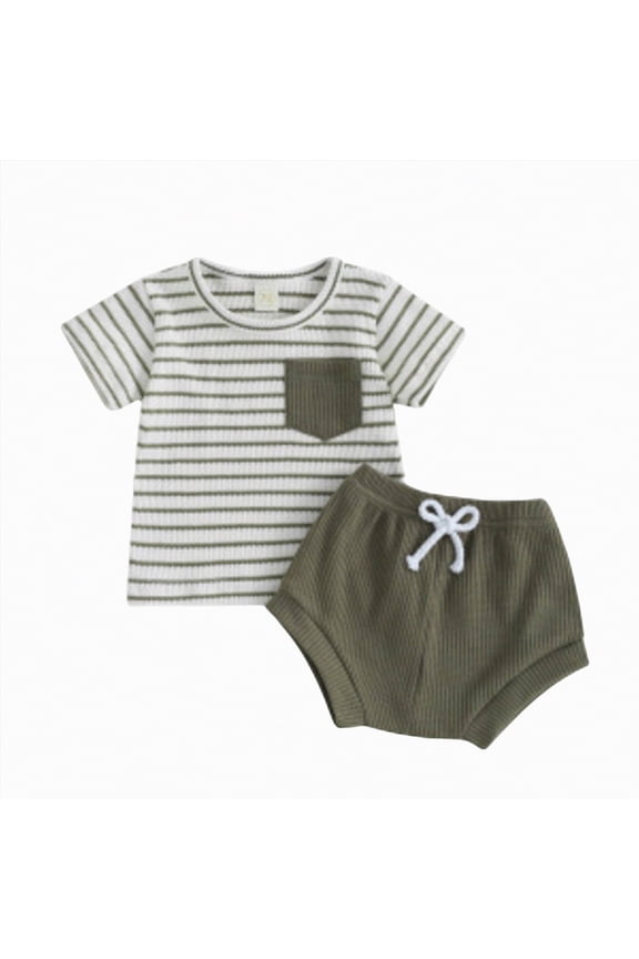 Baby Boy Summer Outfit Truck Embroidery Tops and Plaid Shorts Set Toddler Boy Spring Summer Clothes Green,12-18 M