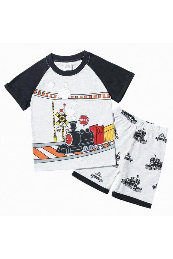 Baby Boy Summer Outfit Truck Embroidery Tops and Plaid Shorts Set Toddler Boy Spring Summer Clothes(Grey,5-6 Years)