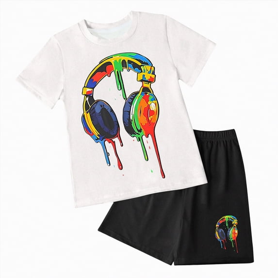TOWED22 Baby Boy Summer Outfits 2pcs Short Sleeve Round Neck Tee Shirt Casual Drawstring Shorts Clothes(White,4-5 Y)