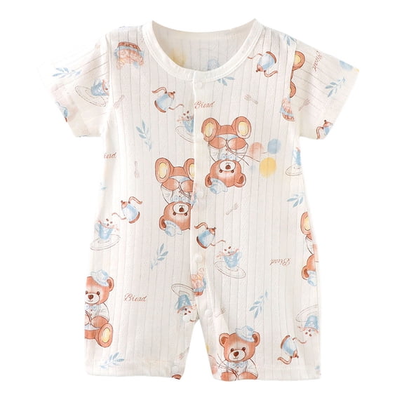 TOWED22 Baby Boy Summer Romper Unisex Newborn Infant Summer Clothes 3 6 12 18 Months Short Sleeve Cartoon Print Jumpsuit Playsuit Bodysuit(Brown,12-18 M)