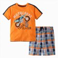 thumbnail image 1 of TOWED22 Baby Boy Toddler Clothes 2 Pieces Crewneck Short Sleeve Top Tee Dinosaur Pattern Drawstring Shorts Print Outfits(Orange,4-5 Y), 1 of 9