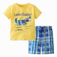 thumbnail image 1 of TOWED22 Baby Boy Toddler Clothes 2 Pieces Crewneck Short Sleeve Top Tee Dinosaur Pattern Drawstring Shorts Print Outfits(Yellow,7-8 Y), 1 of 5