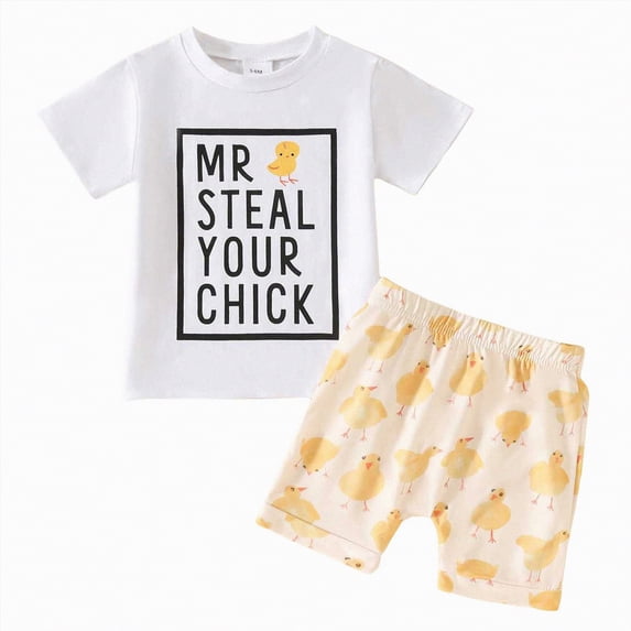 TOWED22 Baby Boy Toddler Clothes 2pcs Round Neck Short Sleeve Top Cargo Shorts Dinosaur Truck Print Summer Outfits(White,12-18 M)