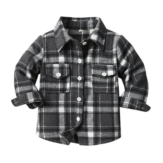 TOWED22 Baby Boys Flannel Shirt Toddler Long Sleeve Button up Buffalo Plaid Shirt Little Boys Kids Fall Casual Flannel Shacket(Black,0-6 Months)