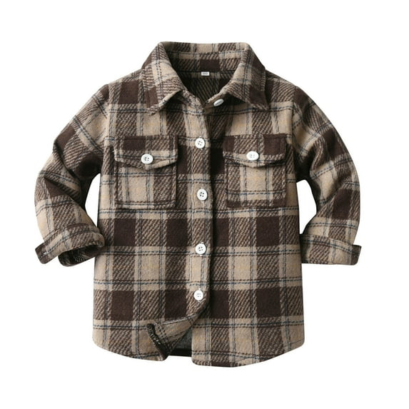 TOWED22 Baby Boys Flannel Shirt Toddler Long Sleeve Button up Buffalo Plaid Shirt Little Boys Kids Fall Casual Flannel Shacket(Coffee,6-7 Years)