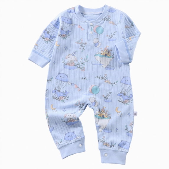 TOWED22 Baby Boys Girls Bodysuit Jumpsuits with Button Long Sleeve Cotton Rompers Overall,Sky Blue,6-9 M