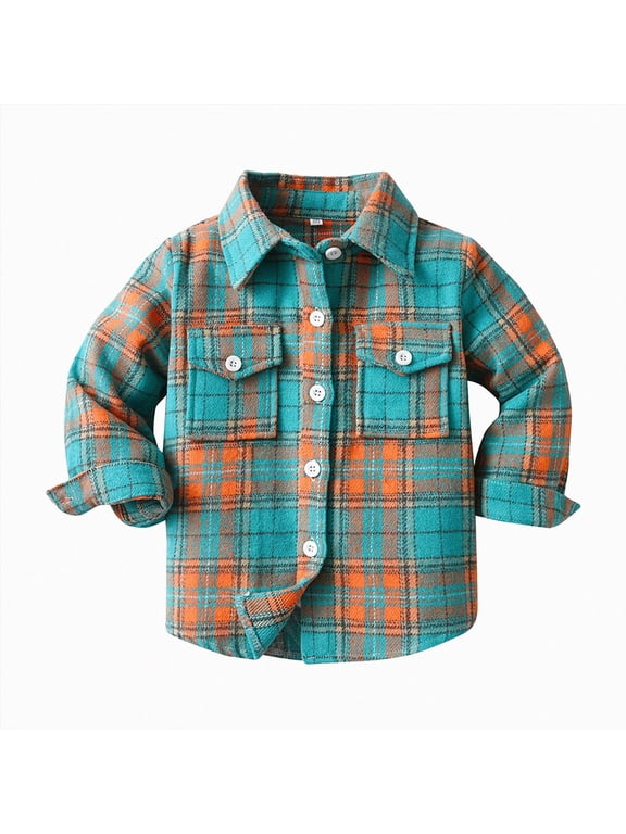 Baby Boys Plaid Shirt Toddler Flannel Button Down Jacket Long Sleeve Outfits Infant School Uniform Shirts Cotton Shacket Coat,Green,12-18 M