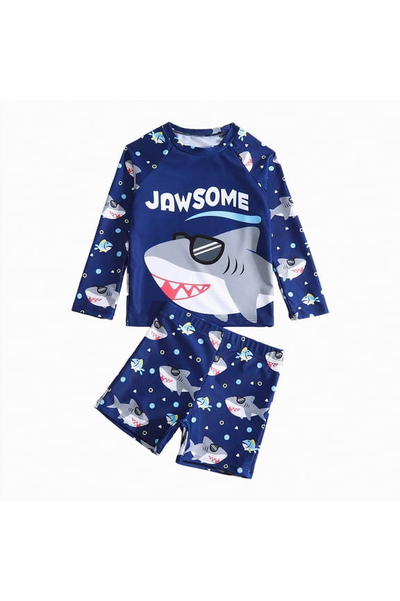 Baby Boys Swim Set Short/Long Sleeve Rash Guard Set for Toddler Boys Two Piece Bathing Suits Swimwear(Dark Blue,4-5 Y)