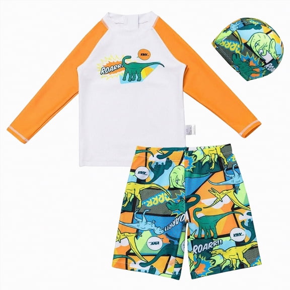 TOWED22 Baby Boys Swimsuit, 3-Piece Toddlers Swimsuit Trunk Long Sleeve Rashguard Swimwear and Hat Set Orange,13-14 Y