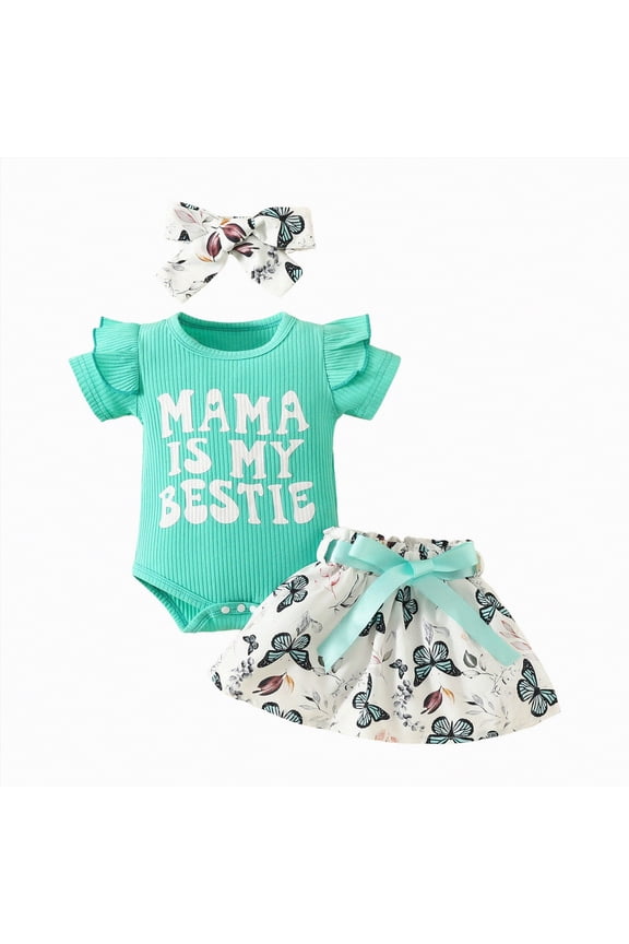 Baby Clothes Girl Newborn Infant Girls Summer Outfit Short Sleeve Romper Daisy Short Headband Set(Mint Green,0-3 M)