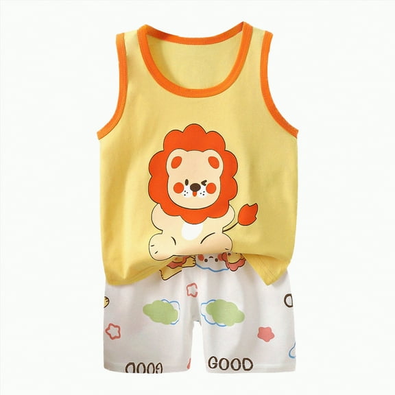 TOWED22 Baby Clothes Toddler Boy Summer Tropical Beach Outfits Sleeveless Tank Tops & Pocket Pant set 12 Months-4 Years old(Yellow,5-6 Y)