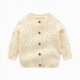 thumbnail image 1 of TOWED22 Baby Girl Bow Sweater Cardigan Open Front Button Down Long Sleeve Knitwear Coat Toddler Fall Spring Clothes(Beige,6-9 M), 1 of 9