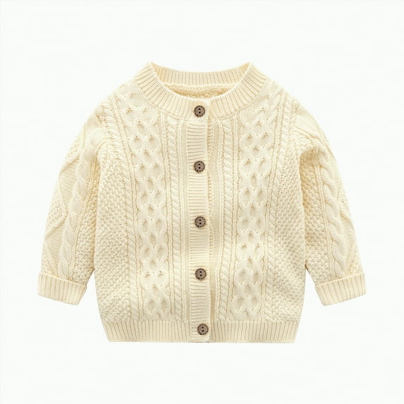 TOWED22 Baby Girl Bow Sweater Cardigan Open Front Button Down Long Sleeve Knitwear Coat Toddler Fall Spring Clothes(Beige,6-9 M)
