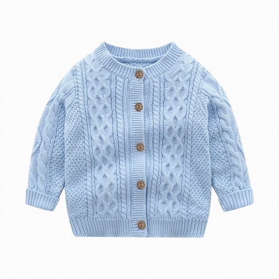 TOWED22 Baby Girl Bow Sweater Cardigan Open Front Button Down Long Sleeve Knitwear Coat Toddler Fall Spring Clothes(Light Blue,6-9 M)