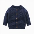 thumbnail image 1 of TOWED22 Baby Girl Bow Sweater Cardigan Open Front Button Down Long Sleeve Knitwear Coat Toddler Fall Spring Clothes(Navy,6-9 M), 1 of 4