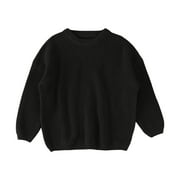 TOWED22 Baby Girl Boy Knit Sweater Toddler Baby Girl Boy Knit Sweater Round Neck Long Sleeve Pullover (Black, 6-9 M)