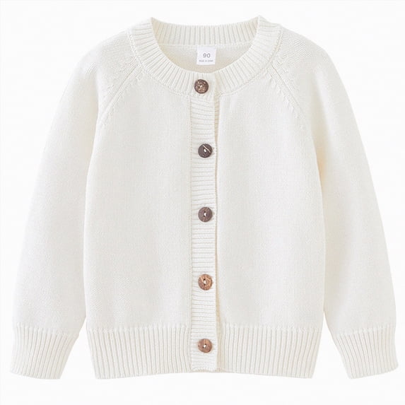 TOWED22 Girls' Cardigans Sweater School Uniforms Cotton Long Sleeve Lightweight Outerwear(White,7-8 Y)