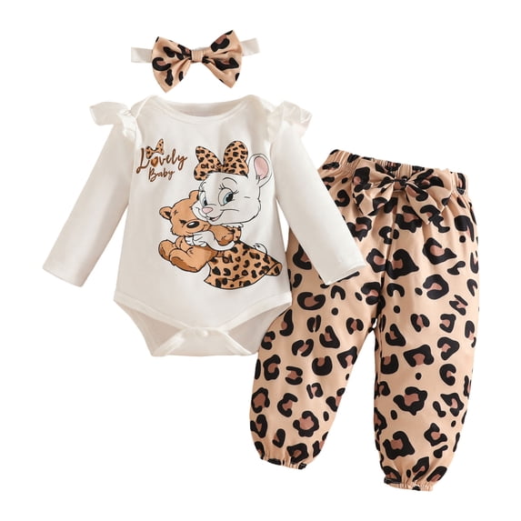 TOWED22 Baby Girl Clothes 0 3 6 9 12 18 24 Months Outfits Long Sleeve Knitted Romper & Daisy Pants Fall Winter 3Pcs Clothes Sets,Color: White,Size:0-3 M