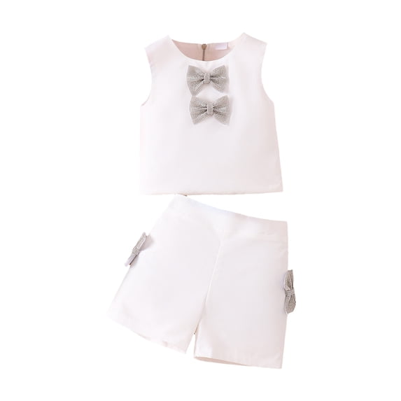 TOWED22 Baby Girl Clothes 2 Piece Summer Set Flutter Sleeve Strawberry Embroidered Top with Shorts 6M-6Y(White,12-18 M)