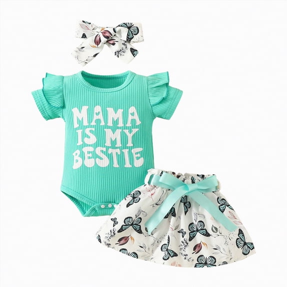 TOWED22 Baby Girl Clothes Cowgirl My 1st Rodeo Ruffle Romper Shirt Cow Print Bloomer Shorts 3Pcs Coming Home Outfit Mint Green,12-18 M
