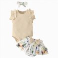 thumbnail image 1 of TOWED22 Baby Girl Clothes Newborn Cute Ruffle Short Sleeve Romper Floral Shorts Summer Outfits with Headband 0-18 Months(Beige,9-12 M), 1 of 7