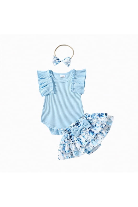 Baby Girl Clothes Newborn Dress Infant Romper Summer Outfit Cute Toddler Clothing Skirt Set Sky Blue,3-6 M