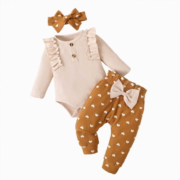 TOWED22 Baby Girl Clothes Newborn Girl Long Sleeves Romper Pants Headband Set Infant Outfits 3Pcs Spring Clothing,3-6 M
