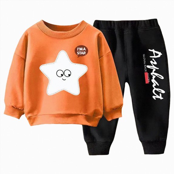 TOWED22 Baby Girl Clothes Newborn Infant Fall Winter Outfits Print Long Sleeve Crewneck Sweatshirts Pants Size:2-3 Y,Color:Orange
