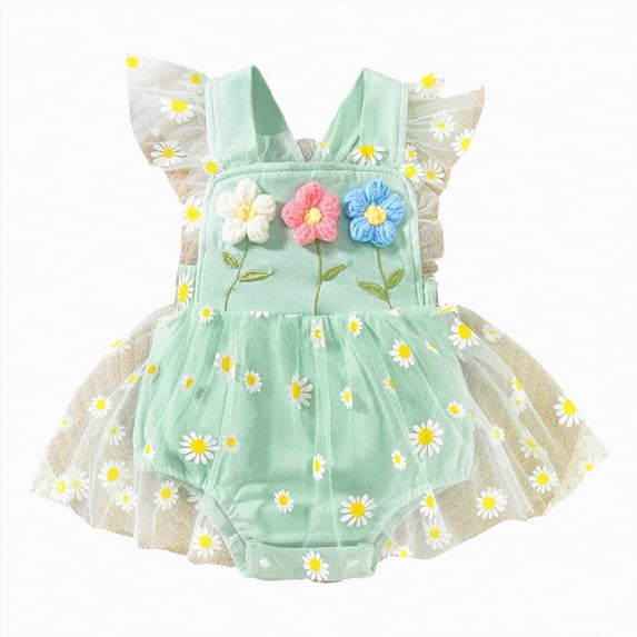 TOWED22 Baby Girl Clothes Newborn Romper Dress Infant Lace Ruffle Sleeveless Summer Outfits with Headband 0-12 Months Green,12-18 M