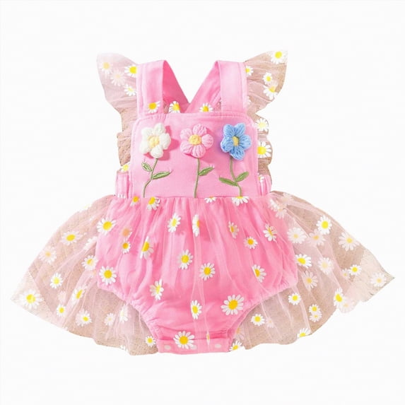 TOWED22 Baby Girl Clothes Newborn Romper Dress Infant Lace Ruffle Sleeveless Summer Outfits with Headband 0-12 Months Pink,3-6 M