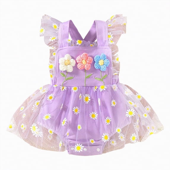 TOWED22 Baby Girl Clothes Newborn Romper Dress Infant Lace Ruffle Sleeveless Summer Outfits with Headband 0-12 Months Purple,3-6 M