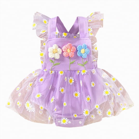 TOWED22 Baby Girl Clothes Newborn Romper Dress Infant Lace Ruffle Sleeveless Summer Outfits with Headband 0-12 Months Purple,3-6 M