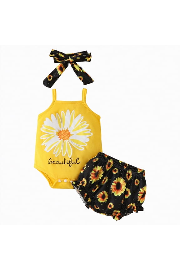 Baby Girl Clothes Newborn Romper Ruffle Sleeve Short Jeans Skirt with Headband Infant Outfits Set 0-18 Months Yellow,12-18 M