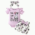 thumbnail image 1 of TOWED22 Baby Girl Clothes Summer Outfits Newborn Romper Ruffle Sleeve Infant Flower Shorts with Bow Headband Set 0-18 Months(Purple,0-3 M), 1 of 7