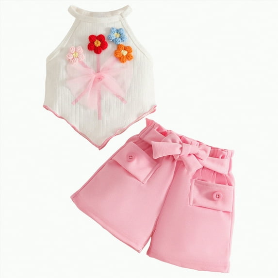 TOWED22 Baby Girl Clothes Toddler Summer Embroidery Short Shirt Pant Girl Outfit Sleeveless Top Clothes Set(Blazer,6-9 M)