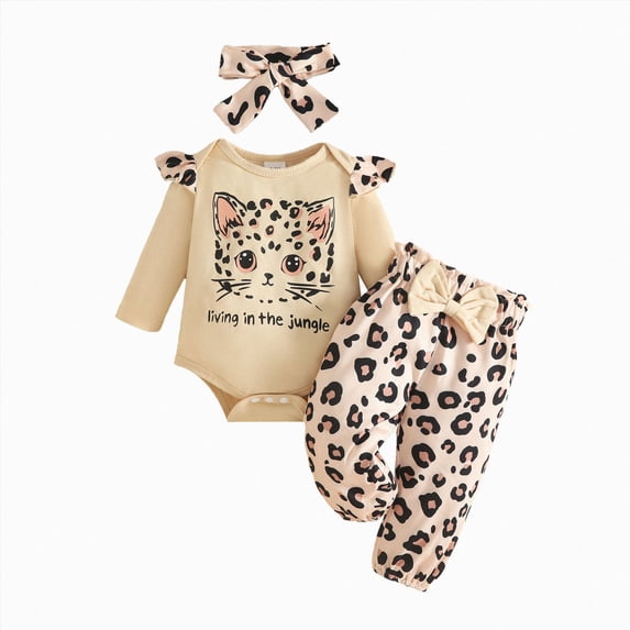 TOWED22 Baby Girl Fall Clothes Set Print Long Sleeve Romper Pants Set Cute Infant Newborn Outfit,6-12 M