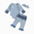 thumbnail image 1 of TOWED22 Baby Girl Fall Outfits Long Sleeve Ruffled Ribbed Knit Romper Daisy Print Pants Winter Clothes 3 6 9 12 18 Months(Blue,6-9 M), 1 of 6