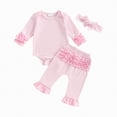 thumbnail image 1 of TOWED22 Baby Girl Fall Outfits Long Sleeve Ruffled Ribbed Knit Romper Daisy Print Pants Winter Clothes 3 6 9 12 18 Months(Pink,9-12 M), 1 of 6