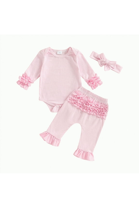 Baby Girl Fall Outfits Long Sleeve Ruffled Ribbed Knit Romper Daisy Print Pants Winter Clothes 3 6 9 12 18 Months(Pink,9-12 M)