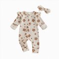 thumbnail image 1 of TOWED22 Baby Girl Fall Sweatshirt Romper Floral Print Long Sleeve Jumpsuit Waffle Clothes,Beige,6-9 M, 1 of 6