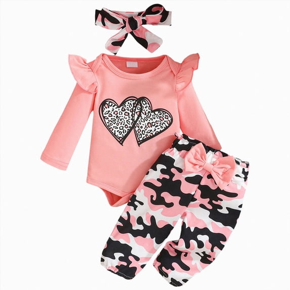 TOWED22 Baby Girl Fall Winter Clothes Set Girl Ruffle Romper Top Pants Newborn Infant Baby Girl Outfit,9-12 M
