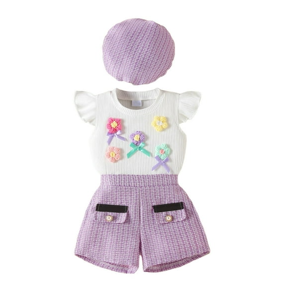 TOWED22 Baby Girl Summer Clothes 2Pc Set Spaghetti Strap Gingham Cami & Denim Shorts 9M-4T(Purple,12-18 M)