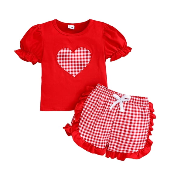 TOWED22 Baby Girl Summer Clothes 2Pcs Outfit Floral Print Round Neck Tee and Ruffled Shorts Set Toddler Casual Wear(Red,12-18 M)